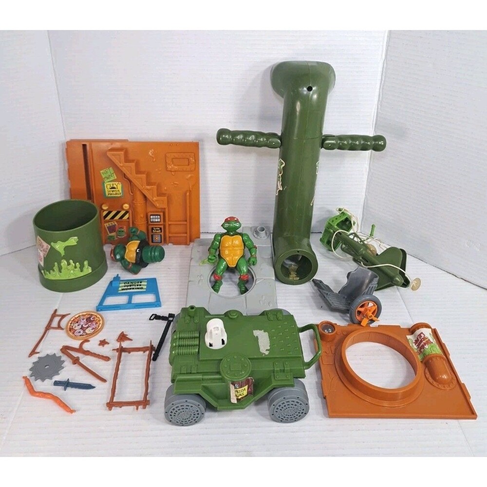 Vtg 80s 90s TMNT Lot Raphael Figure Michelangelo Candy Topper Sewer Lair Parts